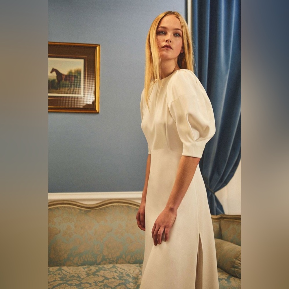 khaite cynthia white crepe midi dress